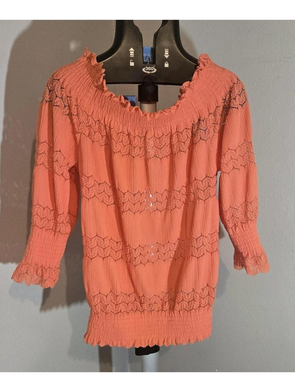 Simply Styled Orange Stretchy Lace Off-The-Shoulder Blouson Blouse M